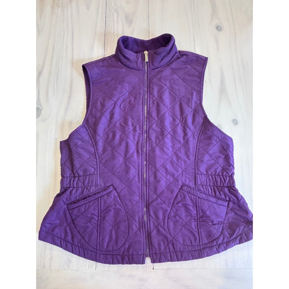 Bit & Bridle Purple Quilted Fleece Lined Full Zip Vest Mock Neck L Equestrian